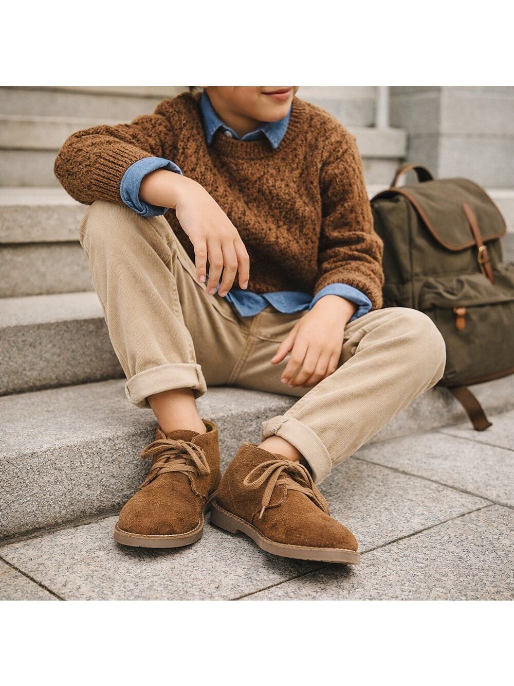 Crewcuts Boy's SZ K3 (8.5") Big Kid 7-9 Years Brown Suede Leather Chukka Boots
